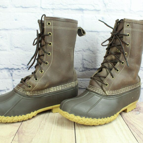 LL Bean Brown Leather Shearling Lined Mid Calf Duck Boots Round Toe Size 8 Wide - Picture 2 of 10